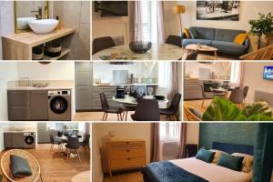 un collage de fotos de una sala de estar y una cocina en Superbe Apt T2 en centre-ville, en Marmande