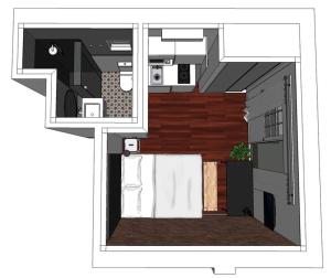 a floor plan of a bathroom with towels at Studio A - Small Gem On The Busy Road in Perth