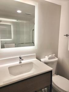 La salle de bains est pourvue d'un lavabo, de toilettes et d'un miroir. dans l'établissement Best Western Laurel, à Laurel