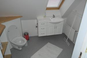 a bathroom with a toilet and a sink at Postholderens sted in Guldborg