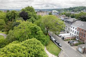 an aerial view of a city with trees and cars at Amazing appartement à Liège avec jardin in Liège