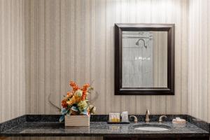 a bathroom with a sink and a mirror at Red Coach Inn in Niagara Falls