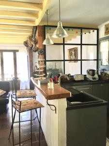 cocina con fregadero y encimera en Chalet de charme, en Montfort-sur-Boulzane