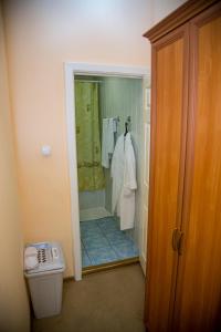 a bathroom with a shower and a toilet at Assol Hotel in Taganrog