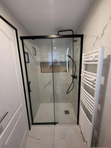 eine Dusche mit Glastür im Bad in der Unterkunft Appartement moderne calme et spacieux-Centre Thuillat in Limoges