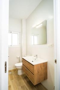 een badkamer met een wastafel, een toilet en een spiegel bij Apartamento Patio Real in Ronda +13 foto's