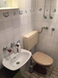 uma casa de banho com um WC e um lavatório em Tisno Sea View apartment em Tisno