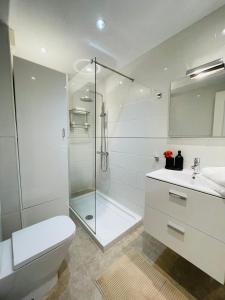 Un baño con ducha, inodoro y lavabo. en Apartamento Brisas del Mar, en San Miguel de Abona