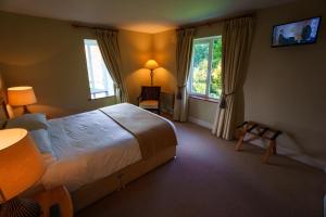 ein Schlafzimmer mit einem großen Bett und zwei Fenstern in der Unterkunft Park Lodge Bed and Breakfast in Abbeyfeale
