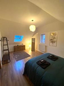 a bedroom with a bed and a ladder in it at Duplex moderne à 10 minutes de Colmar in Wintzenheim