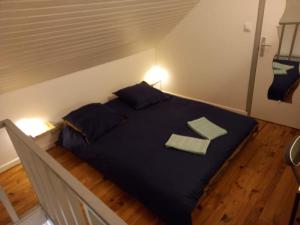 a bedroom with a large bed with two pillows at Cocooning in Samois-sur-Seine