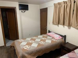 1 dormitorio con 1 cama y TV en la pared en 9 de octubre, en Oruro