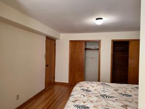 新不伦瑞克J1 Pleasant Room near Rutgers U, hospitals的一间空卧室,配有一张床和一个衣柜