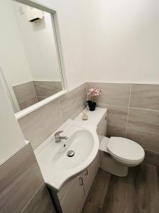 a bathroom with a white sink and a toilet at Stephen's Street Apartment, Inverness City Centre in Inverness