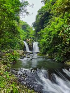 una cascada en medio de un río en Dreamy Eco Tree House by 7 Waterfalls en Ambengan