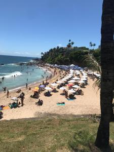un grupo de personas en una playa con sombrillas en Hostel do Rasta, en Salvador