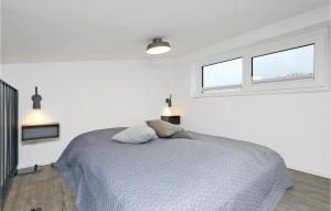 a white bedroom with a bed and two windows at Cozy Home In Lembruchdümmer See in Lembruch