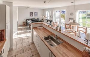 cocina con fregadero y sala de estar. en Stunning Home In Brenderup Fyn With 3 Bedrooms, Sauna And Wifi, en Bro