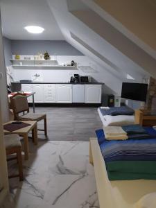 um quarto com uma cozinha e uma sala de estar em Apartmány u Torína em Boží Dar