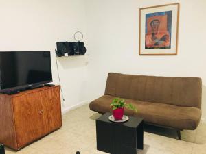 sala de estar con sofá y TV de pantalla plana en Department, Studio Type Excellent Location, en Ciudad de México