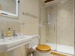 ein Bad mit einem WC, einem Waschbecken und einer Dusche in der Unterkunft Flowers Barn in Daglingworth