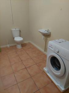 ein Badezimmer mit einer Waschmaschine und einem WC in der Unterkunft UNE SEULE ENVIE, CELLE D'Y REVENIR in Les Anses-dʼArlets