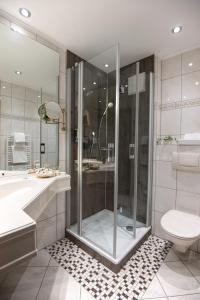 a bathroom with a shower and a toilet at Hotel Germania in Cochem