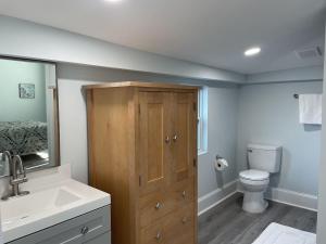 La salle de bains est pourvue d'un lavabo et de toilettes. dans l'établissement Updated Red Door Revival in Downtown Saint Augustine, à Saint Augustine
