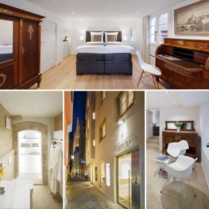 een collage van foto's van een hotelkamer bij Domresidenz Regensburg in Regensburg