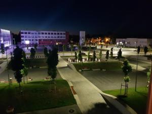 a park with trees and buildings at night at nr 30 with view balcony in Ramučiai