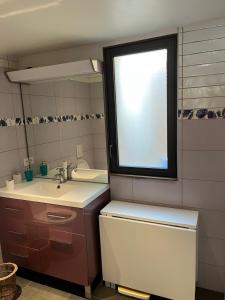 baño con lavabo y ventana en Appartement centre du village brides les bains, en Brides-les-Bains