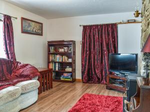 a living room with a couch and a television at Tinners Gate in Saint Cleer