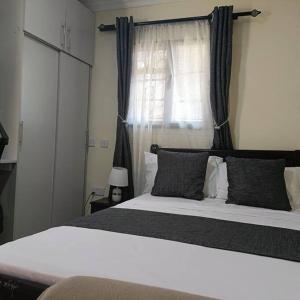 內羅畢的住宿－Sharz place，一间卧室设有一张大床和窗户