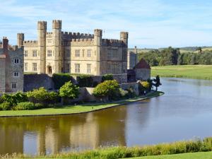 um castelo com um lago em frente em Tawny Owls em Godstone