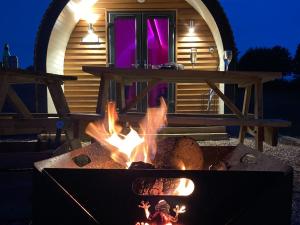a fire pit in front of a log cabin at Coton - Ukc5324 in East Haddon