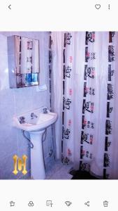 a bathroom with a sink and a shower curtain at Hotel Central in Buenos Aires