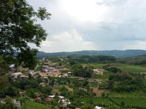 uma pequena cidade num campo com árvores e casas em Pousada paraíso em Bento Gonçalves