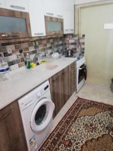cocina con lavadora y fregadero en Ozkok apartman, en Mustafakemalpaşa