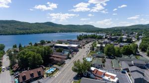 an aerial view of a town next to a river at Americas Best Value Inn & Suites Lake George in Lake George