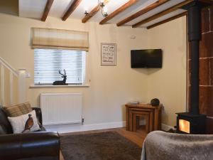 a living room with a fireplace and a television at Red Lion Lodge in Myddle