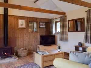 a living room with a tv and a fireplace at Chick Hatch Barn in Kelsale