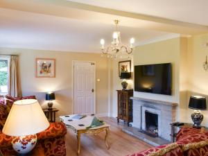 een woonkamer met een open haard en een televisie bij Alderley House in Bourton on the Water