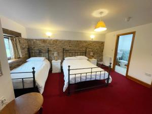 a bedroom with two beds and a red carpet at Orchard Barn - 16875 in Bampton