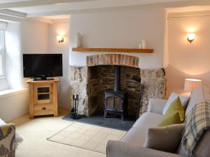 a living room with a fireplace and a tv at Penny Cottage - Tof in Par