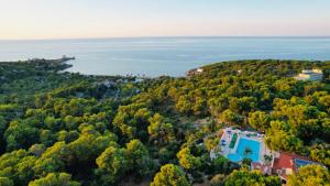 an aerial view of a hill with a pool and the ocean at Residence Emarine in Peschici