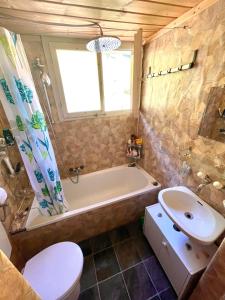 a bathroom with a tub and a toilet and a sink at Cozy Room in an old Farmhouse near Vaduz in Sevelen