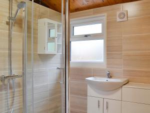 a bathroom with a shower and a sink at Cedar Lodge in Ellington