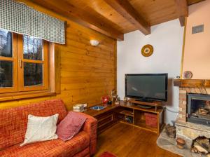 a living room with a couch and a television at Holiday House Sofia in Delnice