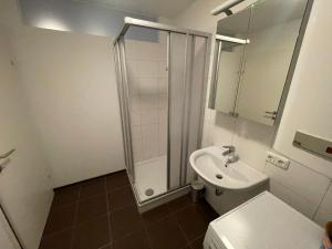 uma casa de banho com um chuveiro, um WC e um lavatório. em City Appartement 4910 em Ried im Innkreis