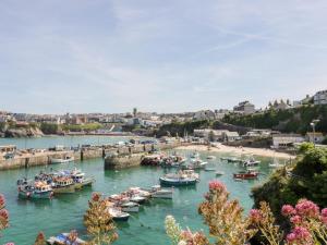un grupo de barcos atracados en un puerto en 33 Cliff Edge, en Newquay